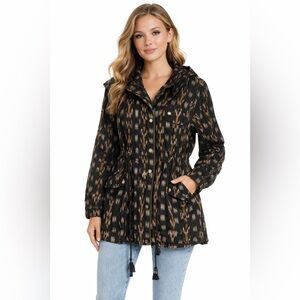 Free People The Ikat Parka Black Hooded Unlined Jacket Size XSmall